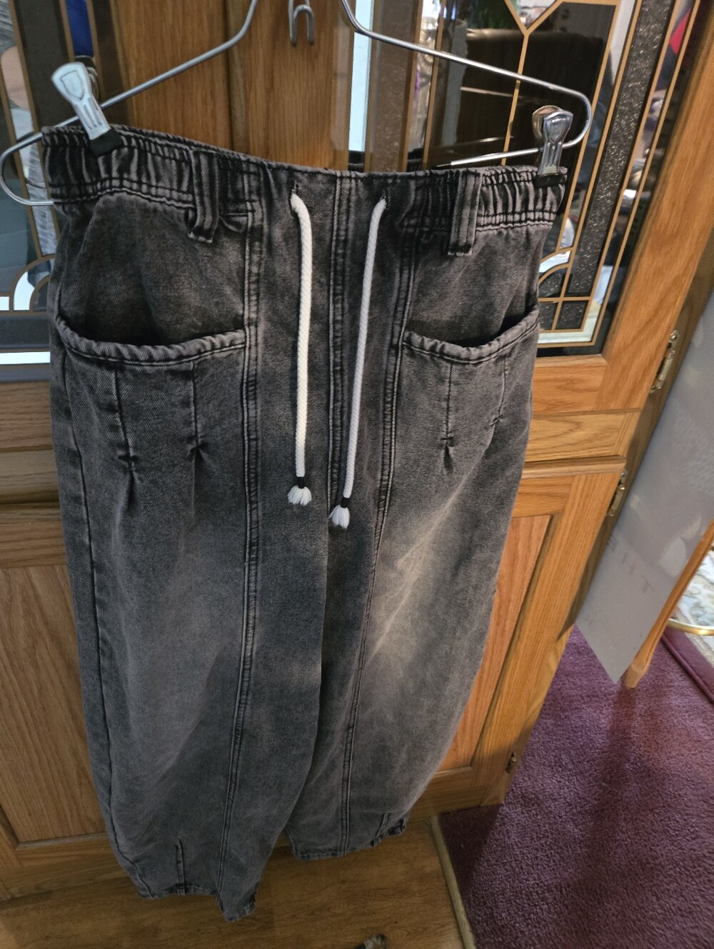 Washed Black Drawstring Denim Jogger Jeans